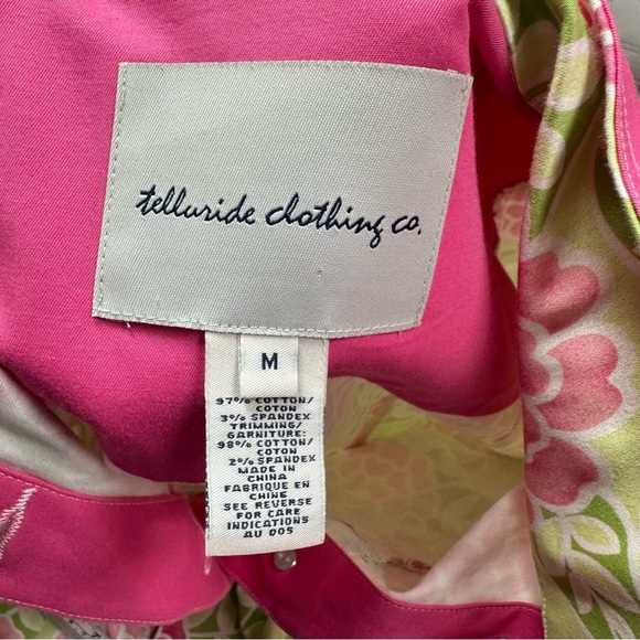 telluride clothing co. bright Floral Pink Green denim jean Jacket boho sz M - Picture 6 of 7